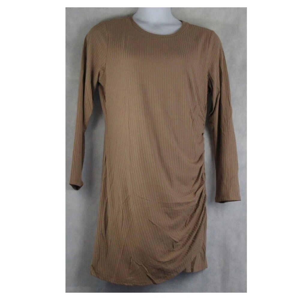 And Now This Women's Side-Ruched Curve-Hugging Pullover Dress, Almond Brown, XXL
